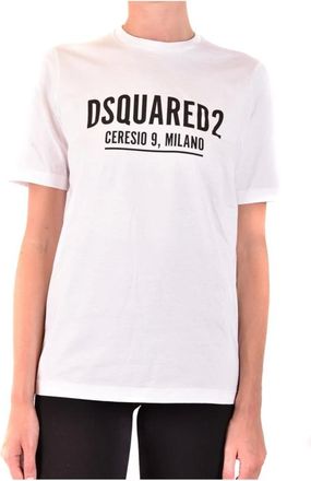 Dsquared2 Tops, Dames, Wit, S, Katoen, Wit Print T-shirt Herfst/Winter