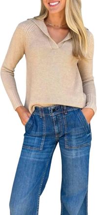 Ann Mashburn Blaire Johnny-Collar Jersey Sweater In Heather Oat Cashmere