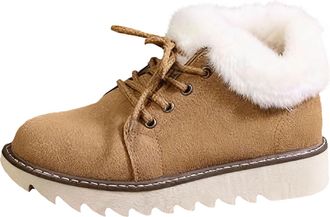 Generic Waterproof Boots Womens Size 5 Lined Insulated Boots Warm Plush Cotton Shoes Lace Up Ankle Boots (Brown, 5.5)