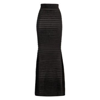 Nina Ricci Rokken, Dames, Zwart, M, Gestreeepte Uitlopende Gebreide Maxi Rok