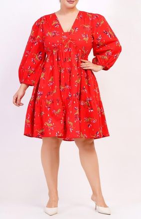 Leota Zariah Empire Waist Mini Dress in Red With Floral Pattern at Nordstrom, Size Xx-Large