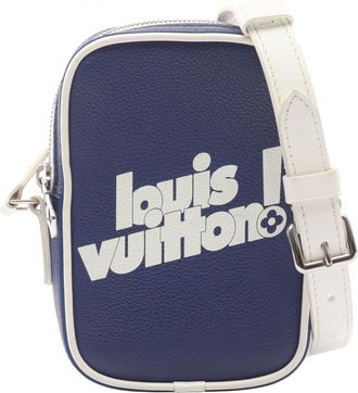 Louis Vuitton Navy White Leather Shoulder Bag (Pre-Owned)