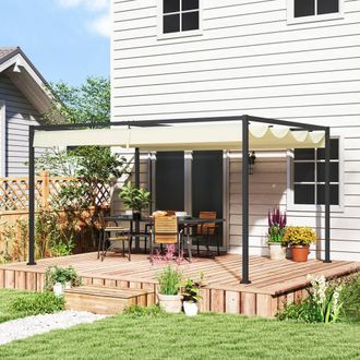 OUTSUNNY 4x3m Metal Pergola Gazebo Patio Sunshelter Retractable Canopy Cream