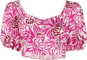 Diane Von Fürstenberg floral-print short-sleeve top - women - Polyamide/Viscose - 4 - Pink