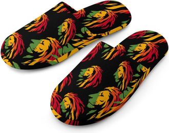 Generic Reggae Rasta Lion Mens Cozy Memory Foam Slippers Warm Cotton House Shoes Comfy Slipper for Indoor Outdoor