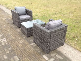 Fimous Rattan Garden Furniture Chairs Oblong Coffee Table Set in Dark Grey