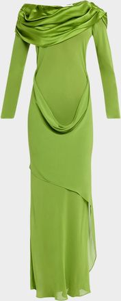 CHRISTOPHER ESBER Draped Shawl Off-The-Shoulder Silk Maxi Dress