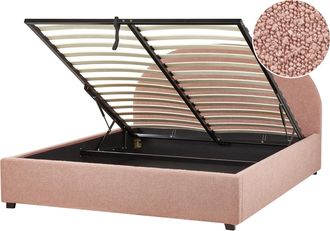 Beliani Beliani - Cama Con Almacenaje De 140 X 200 Cm Minimalista De Boucl&eacute; Rosa Pastel Vaucluse