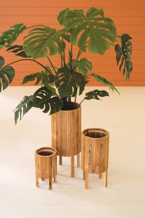Kalalou Set Of Three Round Recycled Wood Planters