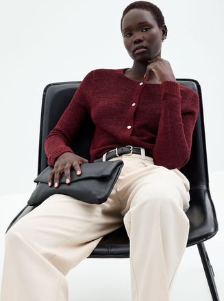 Contemporaine Womens Lustrous ribbon-knit Cardigan Sweater