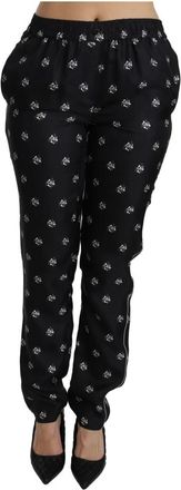 Dolce & Gabbana Elegante Skinny Zijden Broek - Dames - Slim Fit Broeken - Zwart - L - Broeken