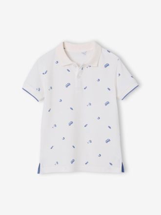 Vertbaudet Jungen Poloshirt mit Allover-Print wollwei&szlig;