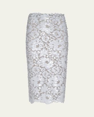 L'agence Makena Sequined Lace Pencil Skirt