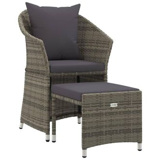 vidaXL Set De Muebles De Jard&iacute;n 2 Pzas Cojines Rat&aacute;n Sint&eacute;tico Gris Vidaxl