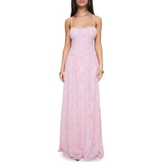 Princess Polly South of France Floral Embroidered Sleeveless Gown in Pink at Nordstrom, Size 10