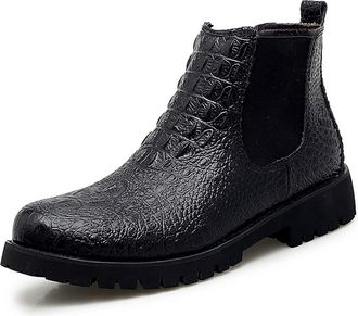 Generic Mens Chelsea Boot Crocodile Print Elastic Bandage Cowhide Leather Slip On Non Waterproof Anti-slip Wearable Formal Slip On(Black,5.5 UK)
