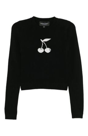 Cynthia Rowley Intarsia Cropped Sweater in Black at Nordstrom, Size X-Small