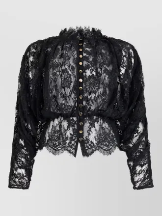 Self Portrait lace cropped long-sleeve blouse