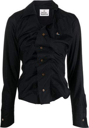 Vivienne Westwood Asymmetric Black Cotton Top with Ruched Bodice