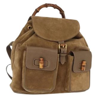 Gucci Pre-owned Backpacks, female, Brown, Size: ONE SIZE Pre-owned Suede Backpack