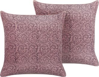 Beliani Beliani - Conjunto De 2 Cojines De Terciopelo Rosa 45 X 45 Cm Floral Bloque Impreso Romneya