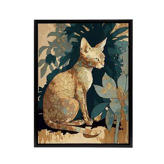 Artery8 Devon Rex Cat With Floral Pattern Fur Framed Canvas Wall Art Print | Size: W24 x H32