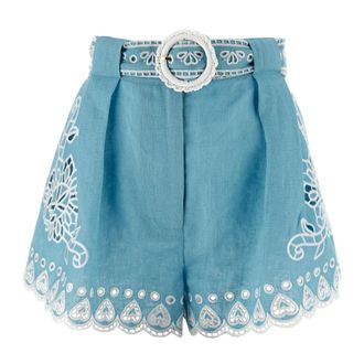 Farm Rio Romantic Richelieu Belted Shorts - female - FARM Rio - Short Shorts - Blue - L - Shorts