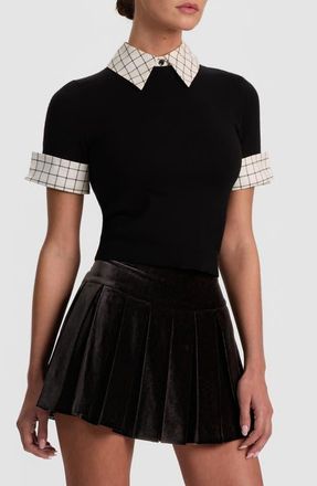 Alice & Olivia Aster Cuffed Collared Pullover in Black/Soft White at Nordstrom, Size X-Small