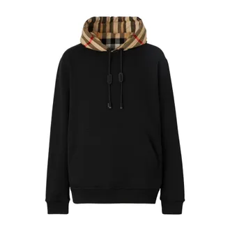 Burberry Hoodies, male, Black, Size: S Black Vintage Check Hooded Sweater