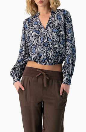 Ivonne Long Sleeve Paisley V-Neck Blouse in Navy Blue at Nordstrom, Size 12