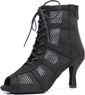 Miyoopark Dance Practice Shoes for Women Mesh Ballroom Sandals Party Prom Ankle Booties Z3220 Black 7.5cm Heel UK 7.5
