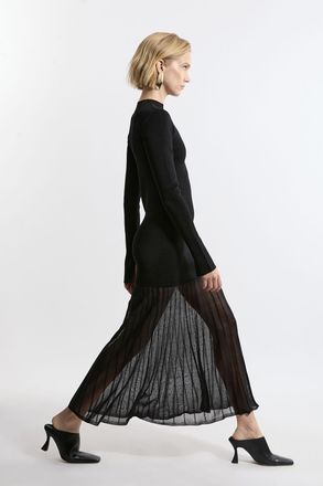 Karen Millen Womens Petite Viscose Blend Knit Sheer Skirt Maxi Dress - Black - Size X-Small