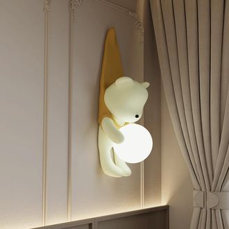 OEM Applique Murale Moderne Pour Chambre DEnfant, Applique Murale Ours De Dessin Anim&eacute; Avec Abat-jour En Verre, Lampe Murale Cr&eacute;ative En R&eacute;sine Rose/jaune