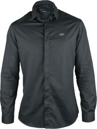 Philipp Plein Overhemden, Heren, Zwart, L, Katoen, Diamond Cut LS Iconic Shirt