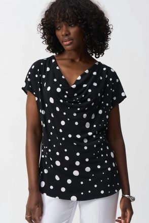 Joseph Ribkoff Polka Dot Print Cowl Neck Top In Black/vanilla