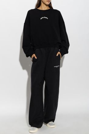 Palm Angels Cotton Sweatshirt With Printed oversize Logo, Womens, Black