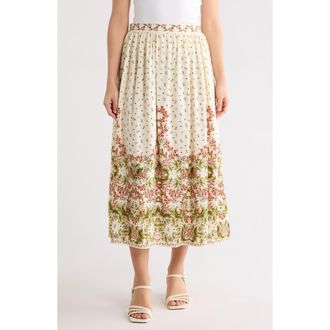 Max Studio Border Print Maxi Skirt in Birch Leafy Floral Frame at Nordstrom Rack, Size X-Small