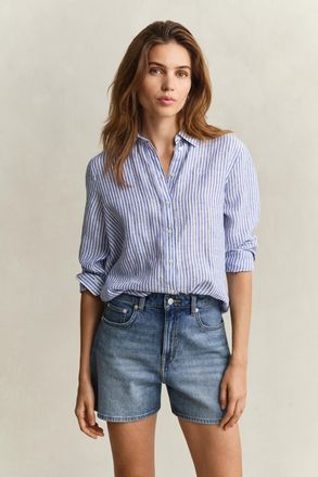 GANT Women Regular Fit Striped Linen Shirt (46) ROYAL BLUE