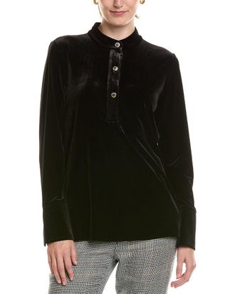 Halston Heritage Velvet Mandarin Collar Top