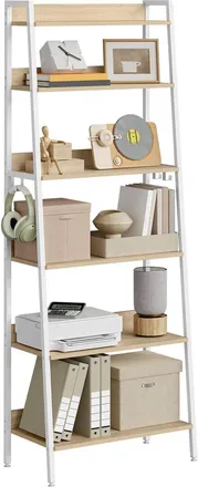 Woltu Woltu Estanter&iacute;a De 6 Niveles / Estanter&iacute;a Tipo Escalera Con Estructura Met&aacute;lica (madera/mdf) Para Sal&oacute;n, Cocina Y Oficina - Roble Claro + Blanco