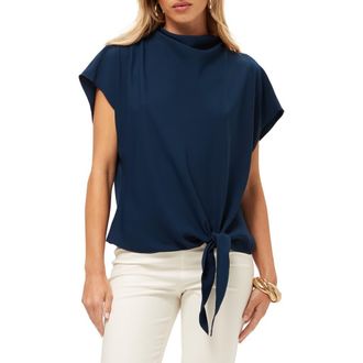 Trina Turk High Neck Tie Hem Bisque Top in Ink at Nordstrom, Size X-Small