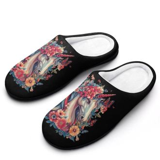 Generic Horse Flowers Butterflies Womens Slippers Warm House Slippers Indoor House Shoes with Anti-Skid Rubber Sole