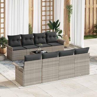 vidaXL Conjunto De Sof&aacute; De Jard&iacute;n 9 Pcs Gris Claro Polirat&aacute;n Vidaxl
