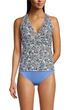 Lands End Chlorine Resistant Plunge X-Back Tankini Swimsuit Top in White/lilac Multi Ditsy Floral at Nordstrom, Size 1X