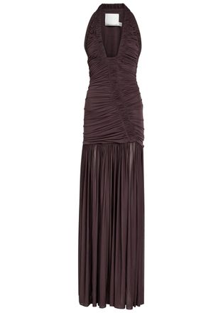 CHRISTOPHER ESBER Ruched Jersey Maxi Dress - Dark Red - 12 (UK12 / M)
