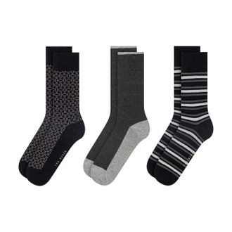 Ted Baker Heren Katoenmix Crew Sokken (Set van 3) (Zwart)