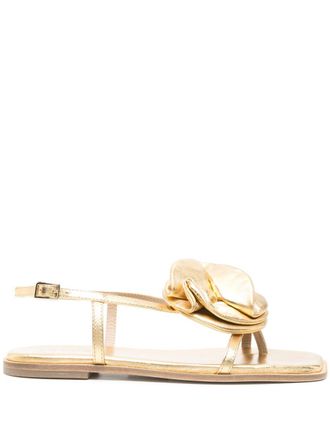 Vic Mati&eacute; Floral Appliqu&eacute; Gold-tone Leather Sandals