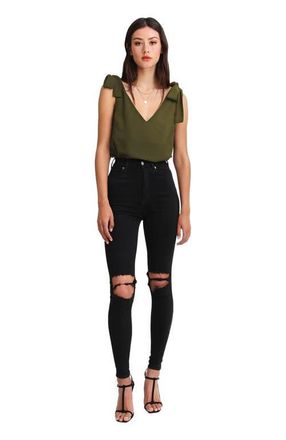 Belle & Bloom Feel For You V-Neck Top in Military at Nordstrom, Size X-Small