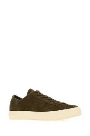 Tom Ford Mens Khaki Suede Cambridge Sneakers Khakicream