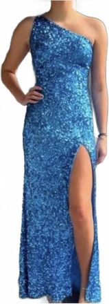 Sherri Hill Sequin Backless Designer Formal Dress In Bright Blue